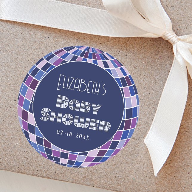 Retro Disco Ball Groovy 70er Babydusche Runder Aufkleber (Von Creator hochgeladen)