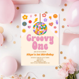 Retro Disco Ball Groovy Ein 1. Geburtstag Party Einladung