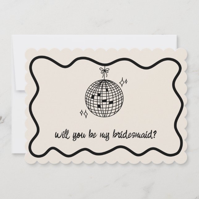 Retro Disco Ball Handgeschriebener Bridesmaid-Vors Einladung (Vorderseite)