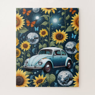 Retro Disco Balls Sonnenblumen und Hippie Bug Car Puzzle