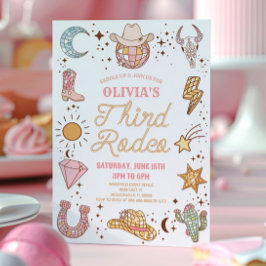 Retro Disco Cowgirl Third Rodeo 3. Geburtstags-Par Einladung