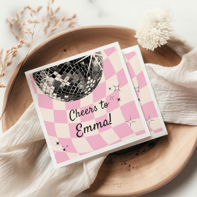 Retro Disco Custom Napkins - Pink Checkered Backgr Serviette (Von Creator hochgeladen)