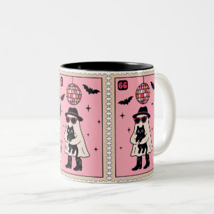 Retro-Disco-Geist mit schwarzer Halloween-Katze-St Zweifarbige Tasse