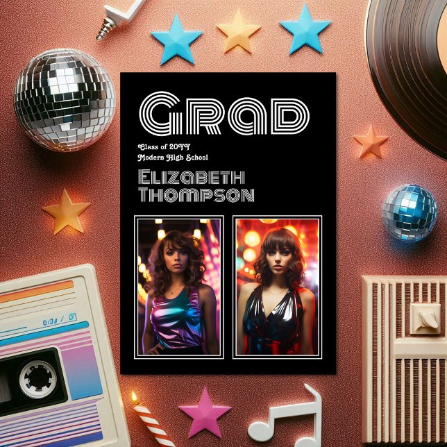 Retro Disco Graduation Party Foto Einladung (Retro Disco Graduation Party Photo Invitation)