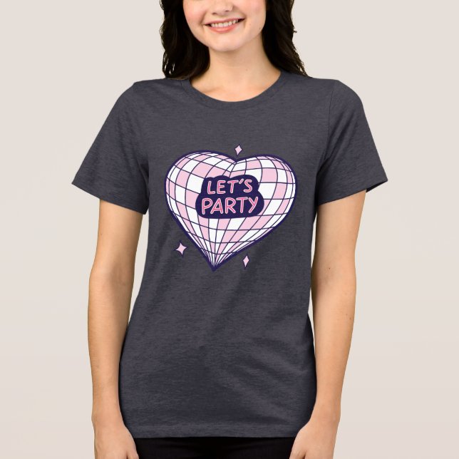  Retro Disco Heart Let's Party Aesthetic T-Shirt Tri-Blend Shirt (Vorderseite)