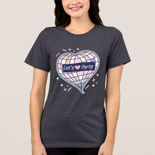 Retro Disco Heart Let's Party Aesthetic T-Shirt Tri-Blend Shirt (Vorderseite)
