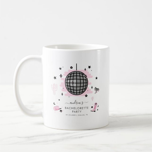 Retro Disco Junggeselinnen-Abschied Space Cowgirl  Kaffeetasse (Links)