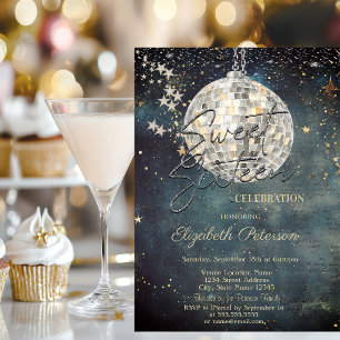 Retro Disco-Kugel Galaxy Sterne Blau Sweet 16 Einladung