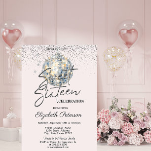 Retro Disco Kugel Licht Rosa Sweet 16 Einladung