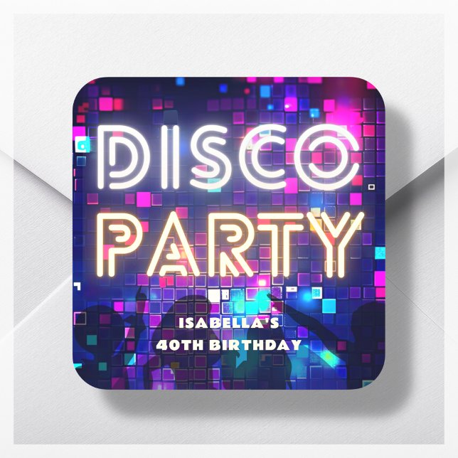 Retro Disco Party Geburtstag Quadratischer Aufkleber (Von Creator hochgeladen)