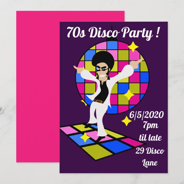 Retro-Disco-Party zum Thema Tanz Einladung (Vorne/Hinten)