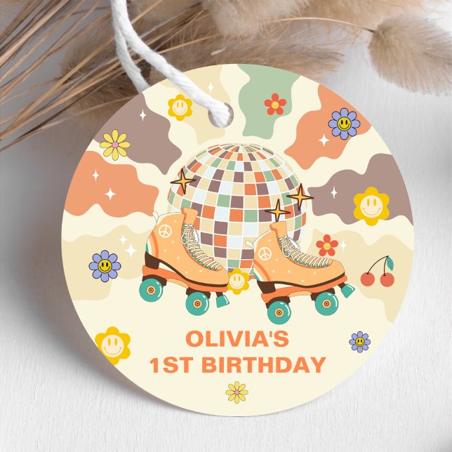 Retro Disco Roller Skate 1. Geburtstag Geschenkanhänger (Von Creator hochgeladen)