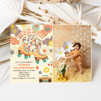 Retro Disco Roller Skate 5. Geburtstag Foto Einladung