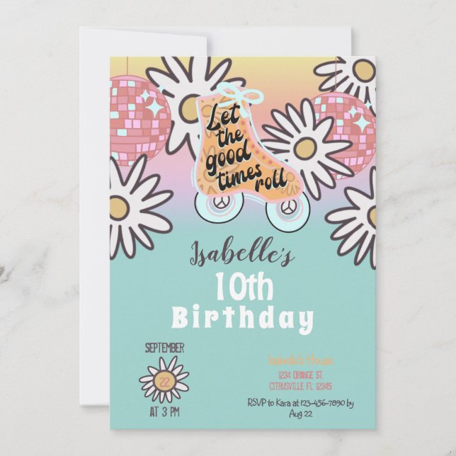 Retro Disco Roller Skaten-Party Einladung (Vorderseite)