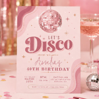 Retro-Disco-Roségold-Geburtstag Einladung