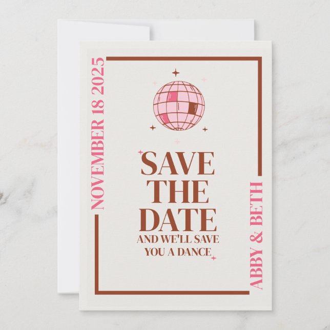 Retro Disco Save the Date Hochzeit Einladung (Vorderseite)