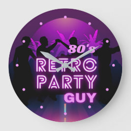 Retro Disco Tanz Party lila Neonzeichen  Große Wanduhr