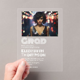 Retro Disco Typografy Graduation Party Foto Acryleinladungen