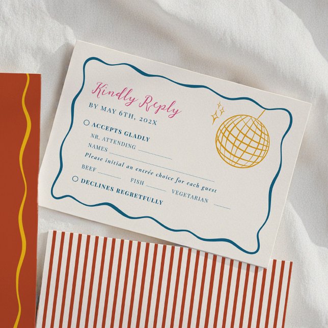 Retro Disco Wedding RSVP Karte (Von Creator hochgeladen)