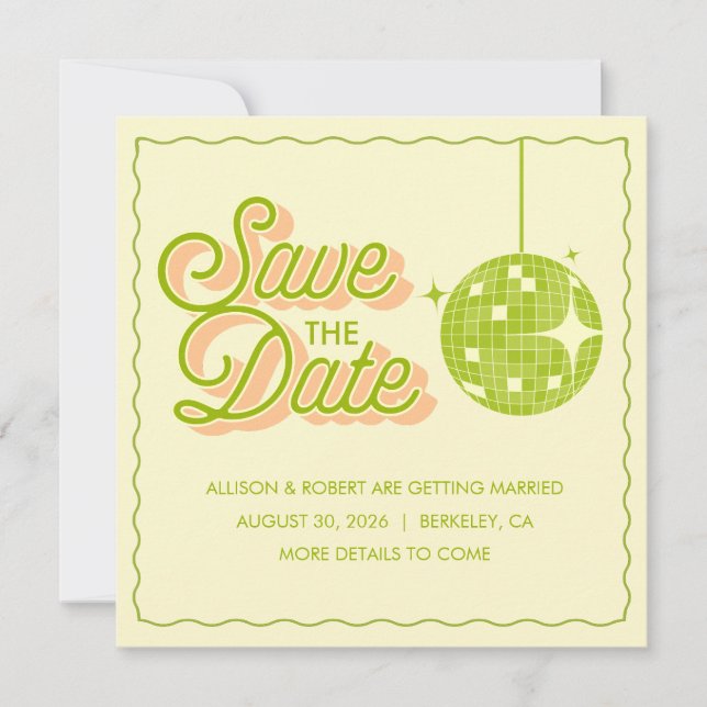Retro Disco Wedding Save The Date Card (Vorderseite)