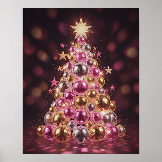 Retro-Disco-Weihnachtsbaum-Wandkunst Poster (Vorne)