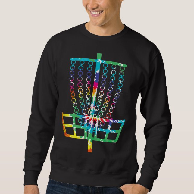 Retro Disk Golf Basket Hippie Rainbow Gefärbte Kra Sweatshirt (Vorderseite)