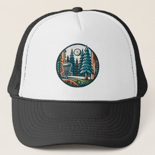 Retro Disk Golf Button und Pine Trees Truckerkappe