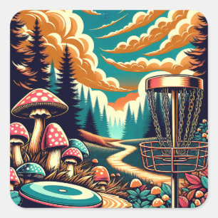 Retro Disk Golf Psychedelic Art Quadratischer Aufkleber