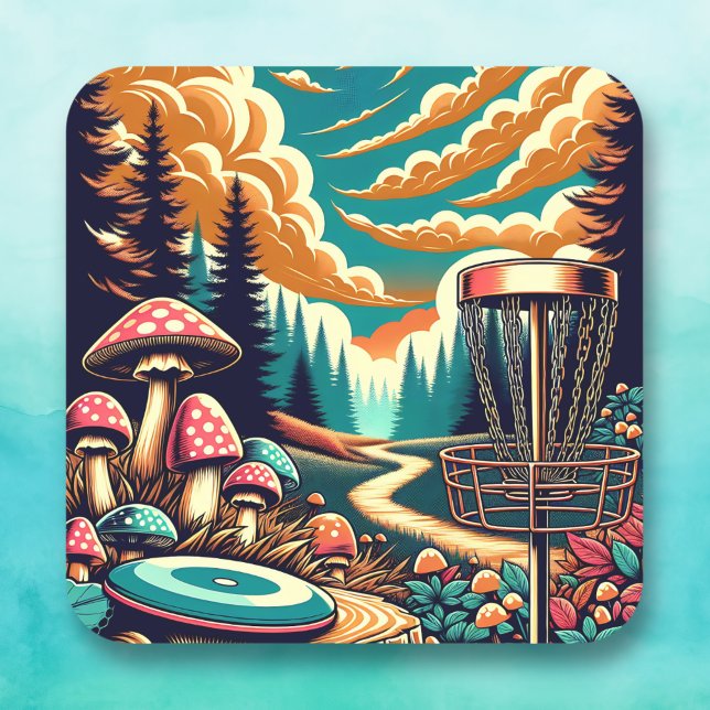 Retro Disk Golf Psychedelic Art Quadratischer Aufkleber (Von Creator hochgeladen)