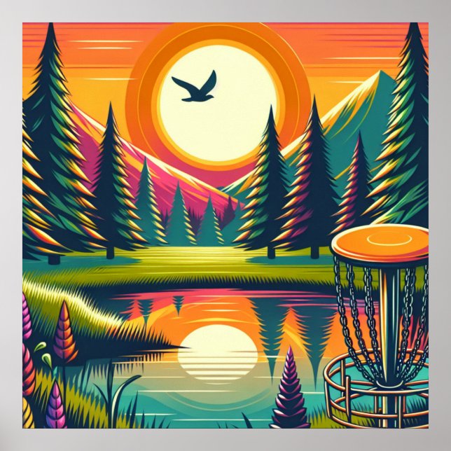 Retro Disk Golf Sunset and Trees Poster (Vorne)