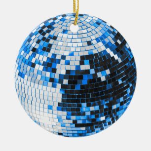Retro-Diskokugel Glitter Glanz blau Geburtstag Keramik Ornament