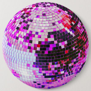 Retro-Diskokugel Glitter Glanz rosa Geburtstag Button