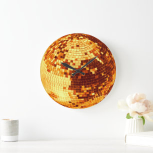 Retro-Diskokugel glitzern Glitter Gold Geburtstag Große Wanduhr
