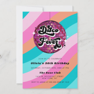 Retro-Diskothek Ball Rosa Geburtstag Einladung