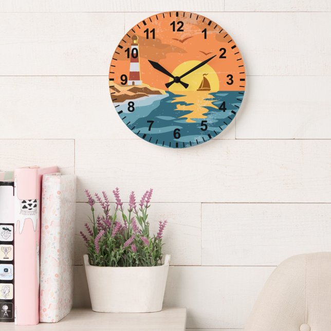 Retro Distressed Beach Lighthouse Wall Clock Große Wanduhr (Von Creator hochgeladen)