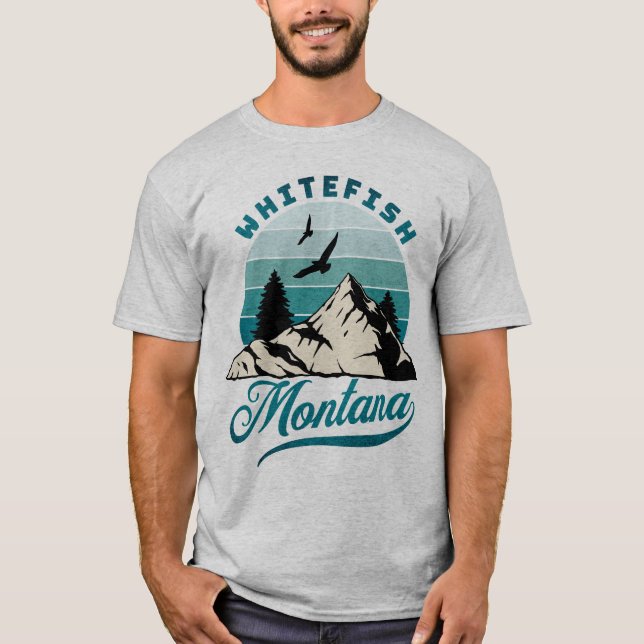 Retro Distressed Blue Whitefish Montana MT T-Shirt (Vorderseite)