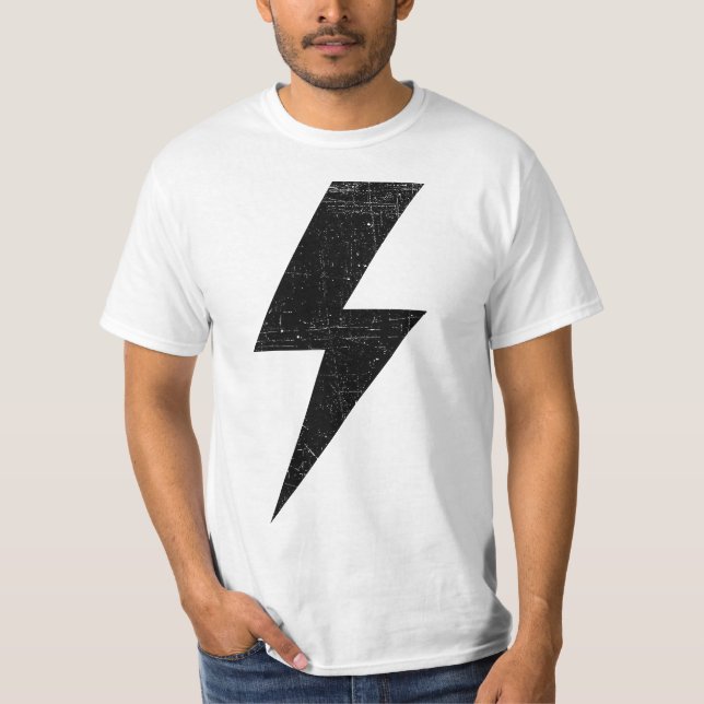 Retro Distressed Bolt Lightning Black  T-Shirt (Vorderseite)