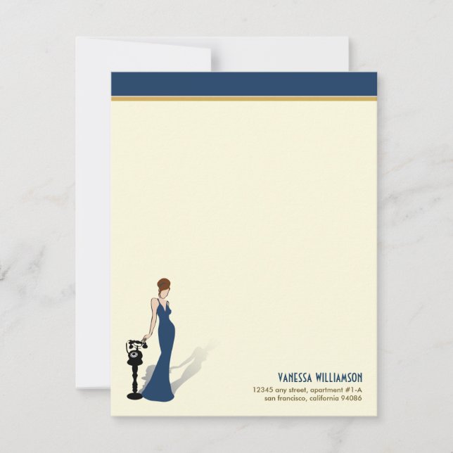 Retro Diva Custom Flache Notizkarten (navy) Mitteilungskarte (Vorderseite)