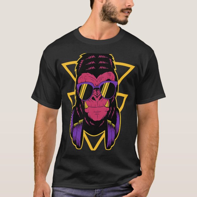Retro DJ Gorilla mit Kopfhörern Silverback-Affe T-Shirt (Vorderseite)