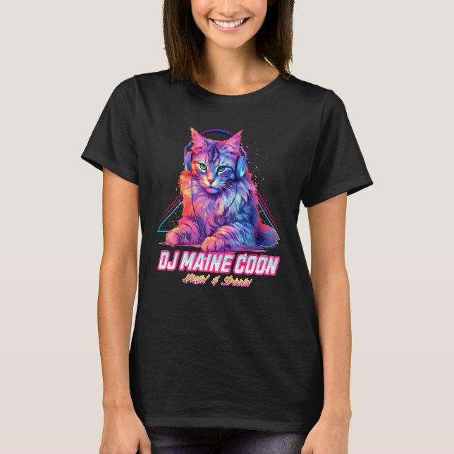 Retro DJ Maine Coon Cat Headphones Music Chill Wav T-Shirt (Vorderseite)