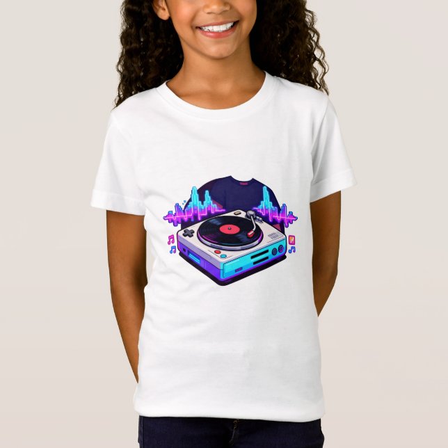 Retro DJ Turntable Music Lover Kids Design T-Shirt (Vorderseite)