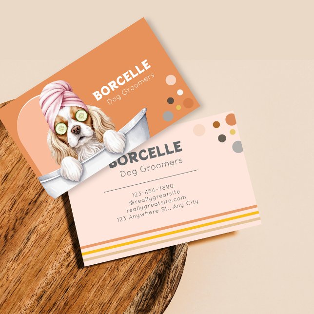 Retro Dog Groomer Pampered Puppy Business Card Visitenkarte (Von Creator hochgeladen)