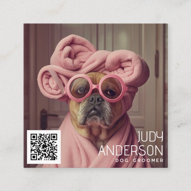 Retro Dog Groomer Quadratische Visitenkarte (Vorderseite)