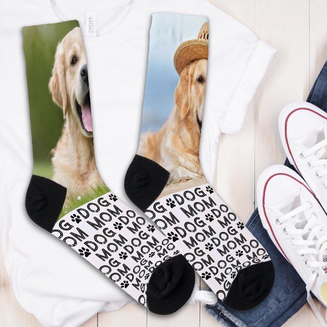 Retro DOG MAMA Personalisiertes Muster Foto Crew Socken (Von Creator hochgeladen)