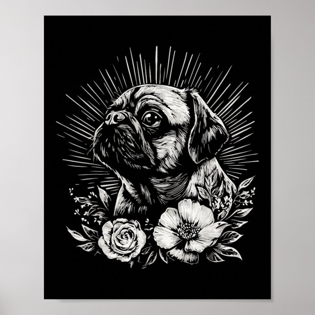 Retro Dog Mops Lover Tattoo Style _1 Poster (Vorne)