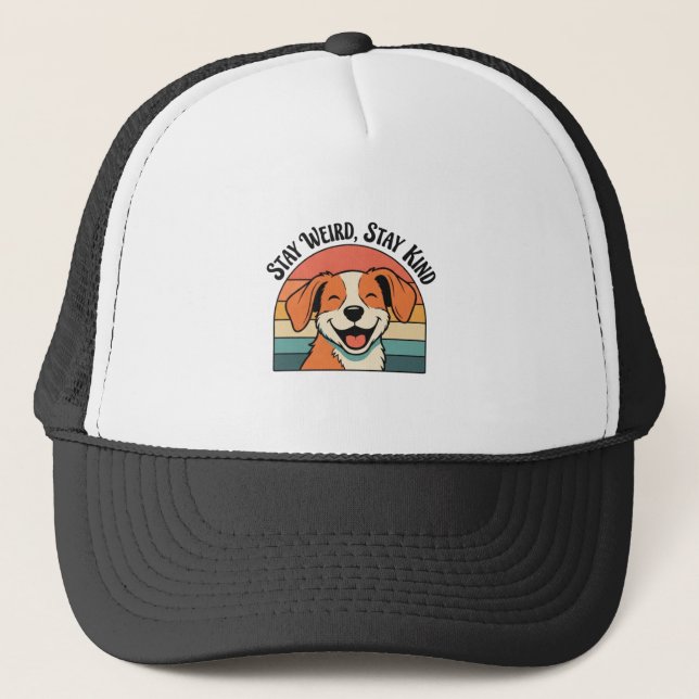 Retro Dog Positive Vibes Trucker Hat Truckerkappe (Vorderseite)