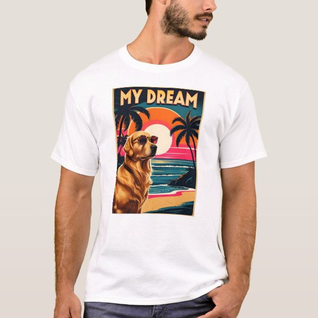 Retro Dog Sunglasses Vintage Sunset Beach  T-Shirt (Vorderseite)
