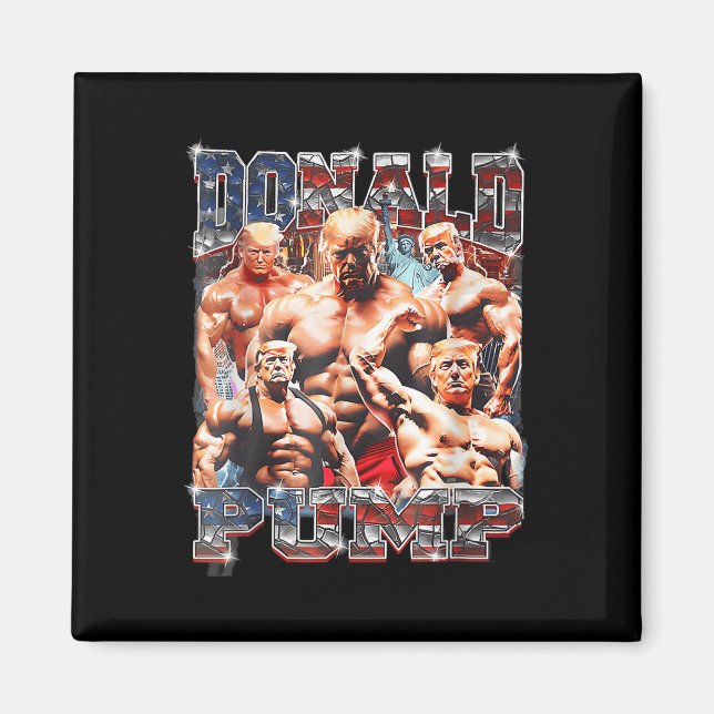 Retro Donald Pump Gym Collage Foto Meme Funny Magnet (Vorne)