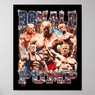 Retro Donald Pump Gym Collage Foto Meme Funny Poster