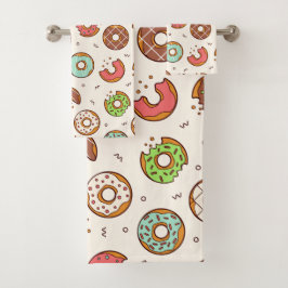 Retro Donut Muster Niedlicher Farbstil Badhandtuch Set